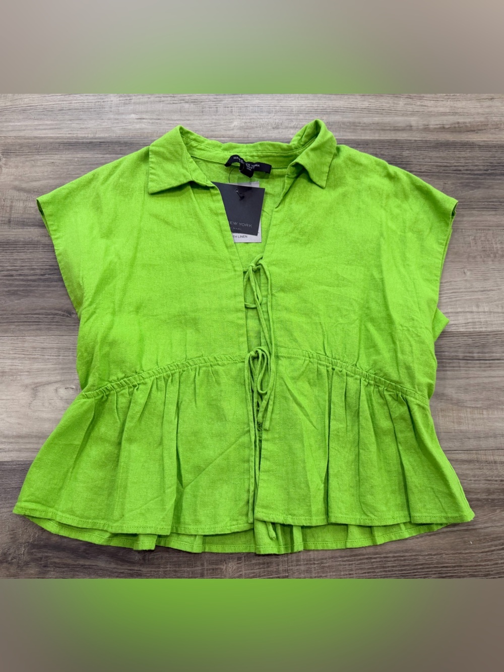Marc New York Lime Green Linen Blend Tie Front Peplum Blouse NWT